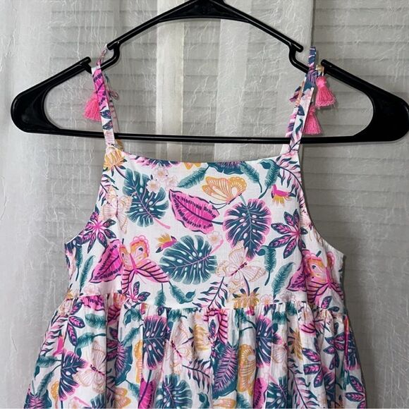 Tommy Bahama 7 White Fuchsia Teal Blue Gold Floral Tropical Cotton Dress - Picture 3 of 14